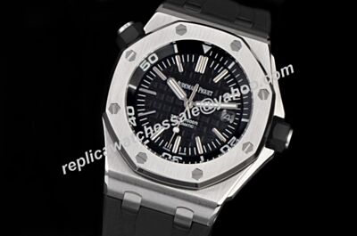 Replica Audemars Piguet silver Dive 300M Men's Black Rubber Strap AP053 Watch Online Video