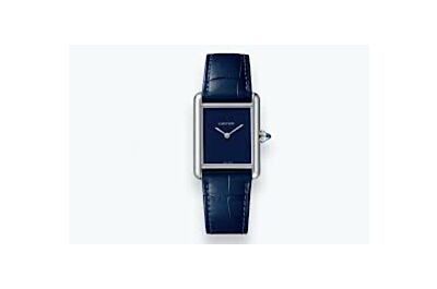 Cartier Tank Must Large Model Stainless Steel Case Blue Dial Leather Strap Watch WSTA0055