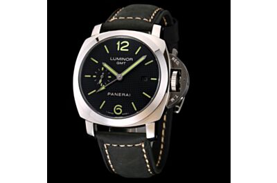 Panerai Luminor GMT Black Plaid Dial Luminous Hands Hour Markers Stainless Steel Case Date Small Seconds Watch