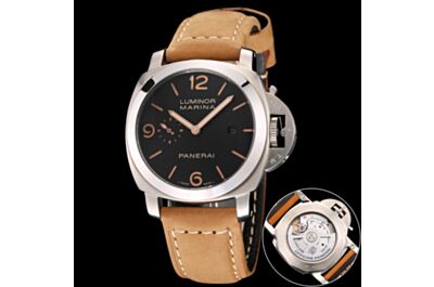 Panerai Luminor Marina Date Small Second Brown Frosted Strap Arabic Numeral Mark Watch 