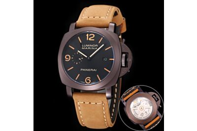 Panerai Luminor Marina Brown Frosted Dial & Strap Black Dial Arabic Numerals Hour Marker Watch