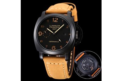  Panerai Luminor GMT Black Dial & Case Date Small Seconds Frosted Brown Strap Watch