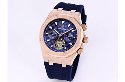 Luxury  AP Royal Oak Watch Blue Grande Tapisserie Dial Hour & Minute & Second Counters Date Frosted Silver Case & Strap