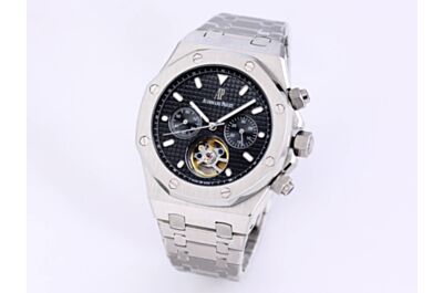 AP Royal Oak Watch Grey Grande Tapisserie Dial Grey Hour & Minute & Second Counters Date Silver Frosted Case & Strap 