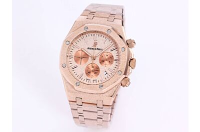 AP Royal Oak Watch Rose Gold Frosted Dial Counters Date Applied Markers Rose Gold Octagonal Case Strap 