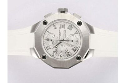 Baume&Mercier Riveria Chrono Ref MOA08727 Swiss Silver Bezel White Strap Watch BM002