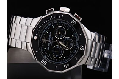 Gents Baume&Mercier Riveria Chrono 43mm Clone Date Steel Bracelet Black Watch 