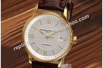 Baume&Mercier Classima Champagne Gold 39mm Swiss Men Automatic Leather Watch BM015
