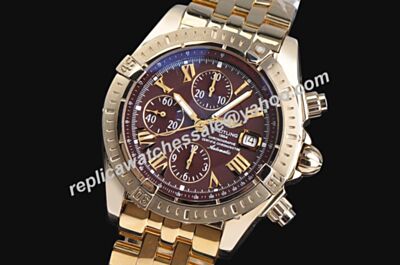Breitling Brown Face Gold SS Chronomat Date Gnets Swiss Made 44mm Watch 