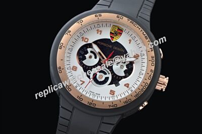  Porsche Design Flat Six White Watch BSJ007,Rose Gold Bezel & markers 
