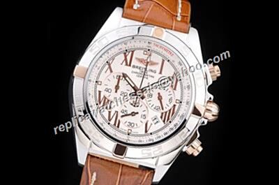 Breitling Chronomat Big Roman Markers 24 Hours Leather Strap Silver Watch 