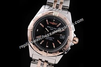 Breitling  Quartz Rose Gold Bezel Men's Chronomat Black Dial Watch