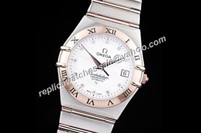 Omega Constellation Women's Diamonds Markers Rose Gold Bezel Date Watch