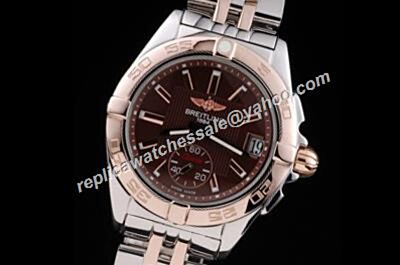 Breitling Rose Gold Bezel Chronomat 2-Tone Bracelet Quartz Brown Watch 