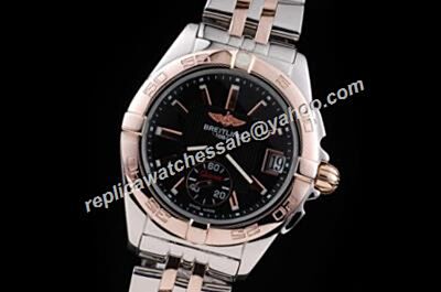 Breitling  Rose Gold Bezel Black Dial Chronomat Men's 2-Tone Watch 