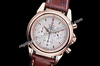  Omega De Ville Chronograph Ref 424.53.40.21.52.001 Brown Strap Men Rose Gold 24 Hours Watch