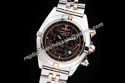 Breitling Chronomat Water Proof 2-Tone Wristband Gold Index Mens Black Watch