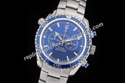 Omega Seamaster Chronograph 215.30.46.51.03.001 Silver Steel Bracelet Mens Blue Date Watch 