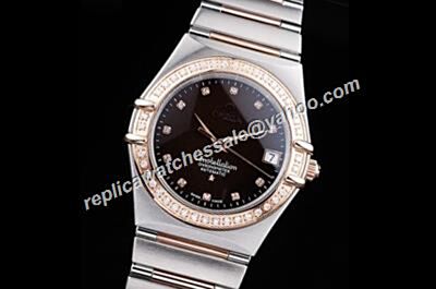 Omega Constellation Diamonds Set Black Date SS  Jewelry Watch 