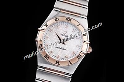 Omega Constellation Diamonds Markers Womens White pattern Swiss 2-Tone Band Watch 