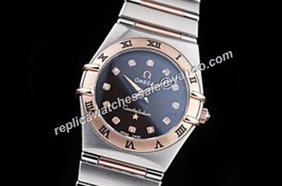 Omega Constellation Rose Gold Diamonds Markers Ladies Date Swiss Watch 
