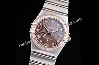 Omega Constellation Ladies Ref 123.25.24.60.63.002 Diamond Scale Steel Bracelet Brown Watch