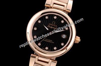 Omega De ville Ladymatic Rose Gold 425.60.34.20.63.001 Diamond Scale Steel Bracelet Watch 