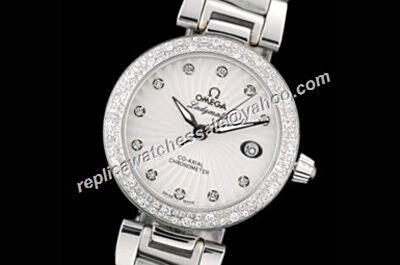 Omega De ville Ladymatic White  Date 425.35.34.20.55.001 Diamond Set  Jewelry Watch 