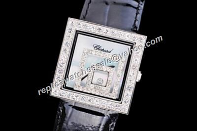 Chopard Happy Diamonds White Gold Square Case Leather Strap No Date Watch 