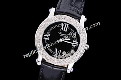 Chopard Happy Diamonds White Gold Bezel 278573-3003  Dating leather Strap Watch 