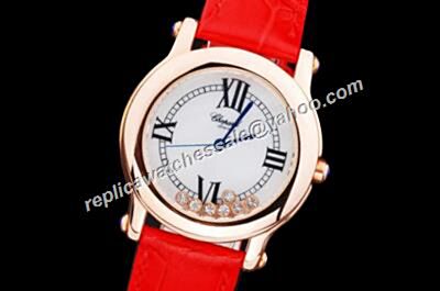 Chopard Happy Diamonds Ladies Rose Gold SS White  Red Strap Watch 