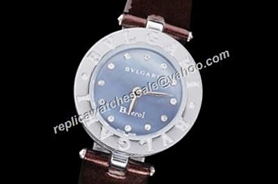 Bvlgari B.Zero1 Diamonds Scale Silver Bezel Wine-Red Leather Band Watch 