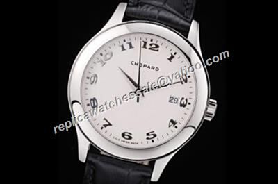 Chopard L.U.C Swiss Ref  168544-3001  Leather Strap White Face Date Watch 