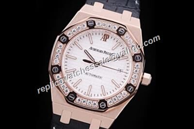 AP Royal OAK 67621OR.ZZ.D010CA.01 White Rose Gold Diamonds 33mm Dressing Watch 