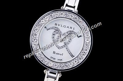 Bvlgari B.Zero1 Ladies BZ22C6HSS/2 Silver Bangle 3 Diamonds Hearts Pattern Watch 