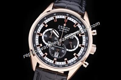 Zenith El Primero 36'000 VPH Chronomaster Black Date Auto Leather Watch  