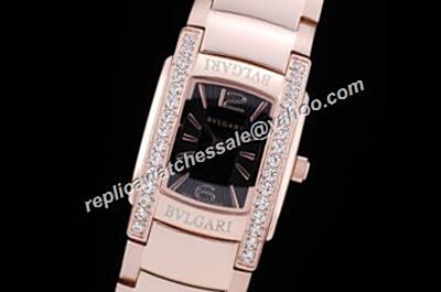Clone Ladies’ Bvlgari ASSIOMA D Black Face 20mm Rose Diamonds Bezel Watch 