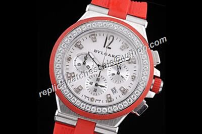 Bvlgari Diagono Chronograph  Red Rubber Strap 24 Hours Watch 