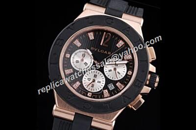Bvlgari Diagono Chronograph Black Bezel Two-Tone Black Rubber Wristband Watch