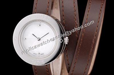 HERMES PP1.210 Passe Passe Carved pattern Women's Brown Leather Wristwatch Clone 