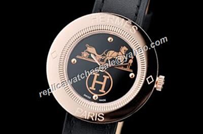Hermes Passe Passe 18k Rose Gold Bezel 32mm 2-Tone Face Watch 