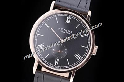 Nomos Tangomat Black  Leather Strap NO Date Rose Gold Rep Watch 