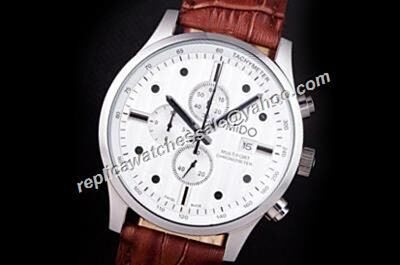 Mido Multifort Chronograph Gents White 44mm Day- Date Silver Watch