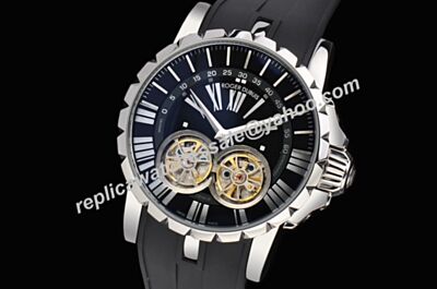 Duplicate Roger Dubuis Excalibur DualTourbillon Ref RDDBEX0396 Silver Waved Bezel Watch