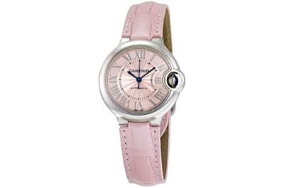 Ballon Bleu De Cartier Stainless Steel Case, Silver-Plated Pearl Guilloche Pattern Dial, Multicolor Leather Strap Watch 