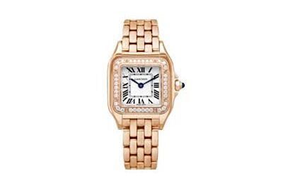 Fashionable PanthèRe De Cartier 18k Gold Case/Bracelet Diamond Bezel Silver-Plated Dial Watch  WJPN0008