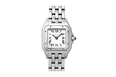 Elegant Panthère de Cartier stainless steel case, silver-plated dial, sword-shaped blue steel pointer watch WSPN0006