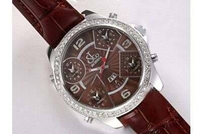 Jacob & Co Five Time Zone Lady Brown Diamond Bezel  Silver Date Watch