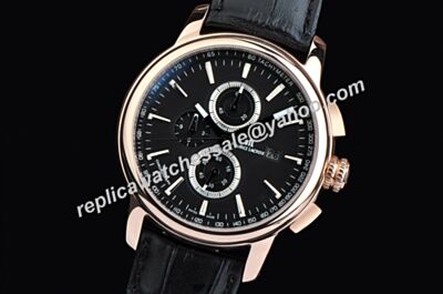 Maurice Lacroix Masterpiece Chronometer Small Dials Rose Gold Black Leather Watch 