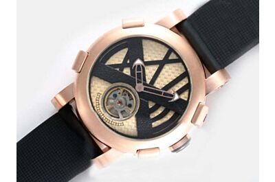 Romain Jerome Titanic-DNA Tourbillon 18k Rose Gold Automatic Black Strap Watch 